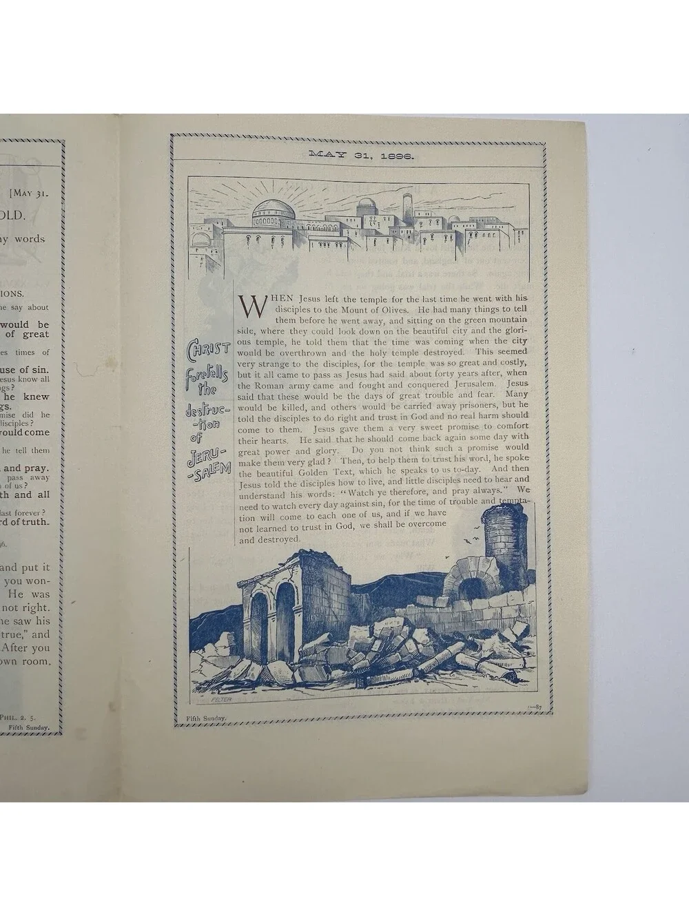 1896 Picture Lesson Paper Antique Sunday School Illustrated Ephemera May 31  C16